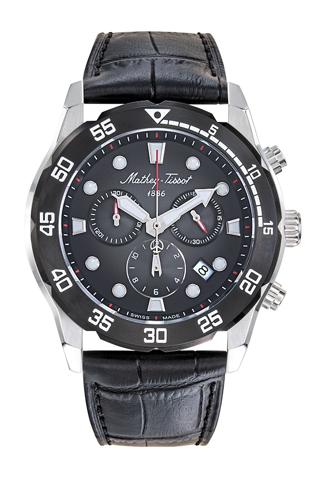 ماثي تيسو-Bolton II H121CHALN-Bolton II Chrono-Men-حزام-ستينلس ستيل-جلد-أسود-5 ATM-كوارتس-دائري-سويسرا