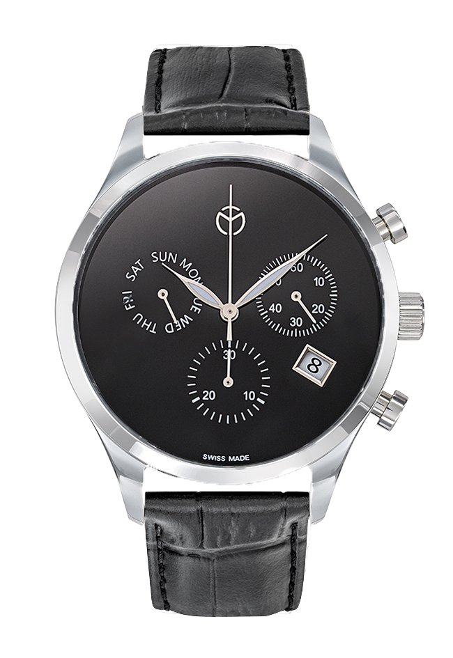 ماثي تيسو-Urban Chrono H411CHLNM-Urban Chrono 42 mm-Men-حزام-ستينلس ستيل-جلد-أسود-5ATM-كوارتس-دائري-سويسرا