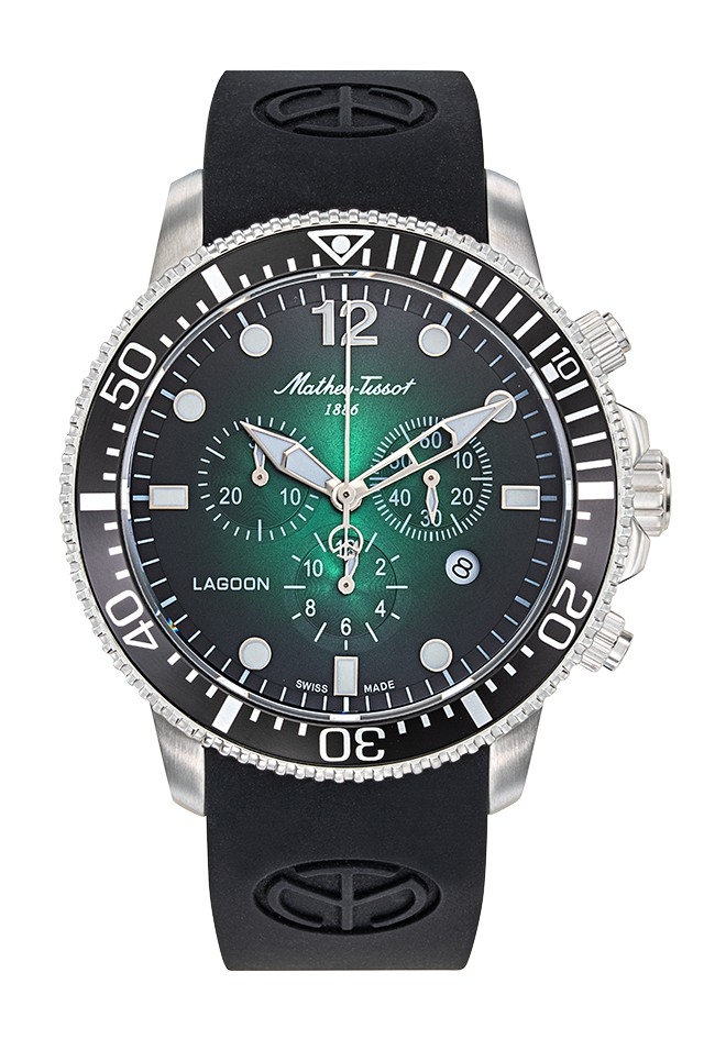 ماثي تيسو-Lagoon H123CHALV-Lagoon-Men-حزام-ستينلس ستيل-Silicone-Green-10ATM-كوارتس-دائري-سويسرا